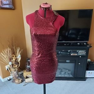Red sequined mini dress